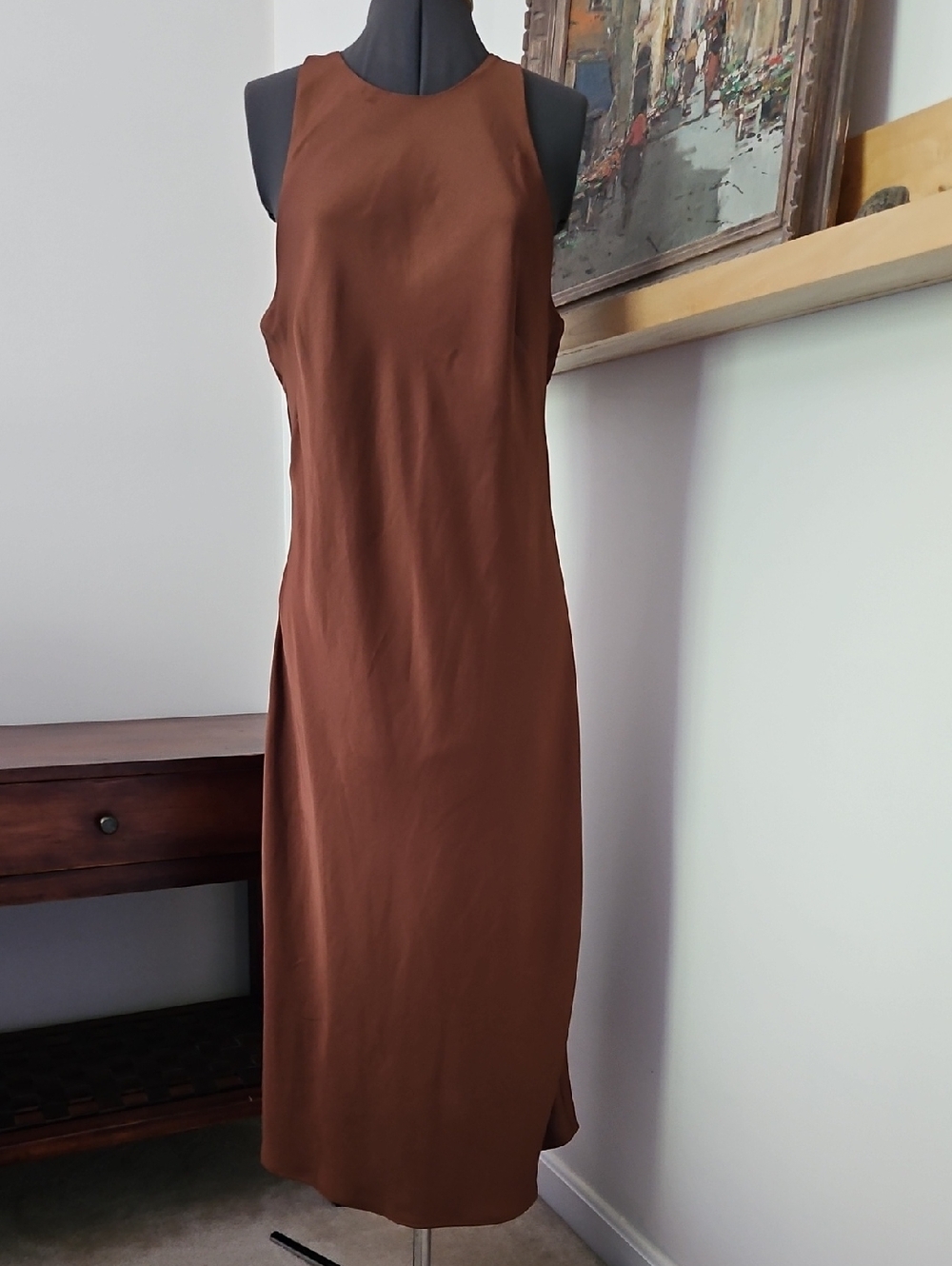 Sleeveless Brown Midi Dress
